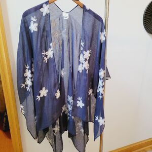 Sonoma Kimono Blue and White  Embroided Floral Cover Up One Size